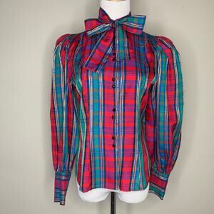Vintage Red and Blue Plaid Blouse